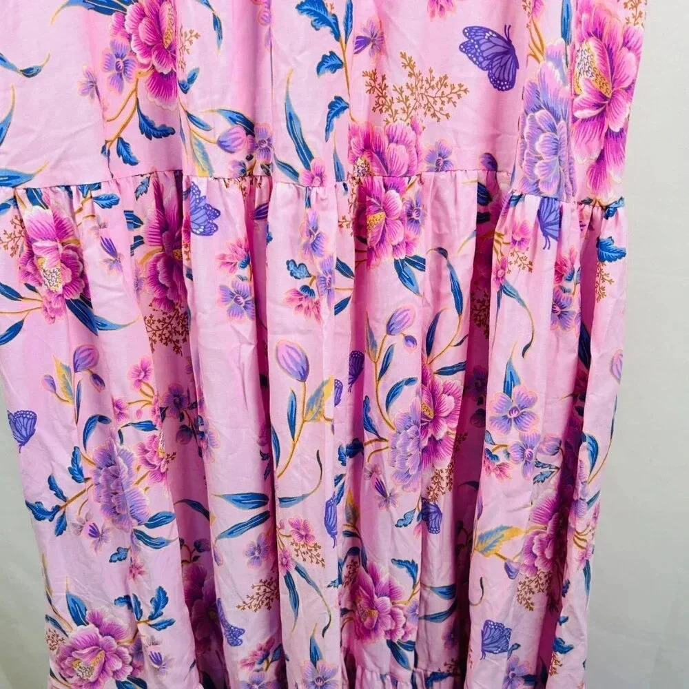 JAASE Tessa Maxi Dress Size Medium Ruffle Cottagecore Tiered 3/4 Sleeve Pink - Picture 5 of 10